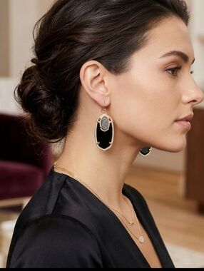 Kendra Scott Darcy Danielle Black Onyx & Drusy Gold Drop Earrings RARE